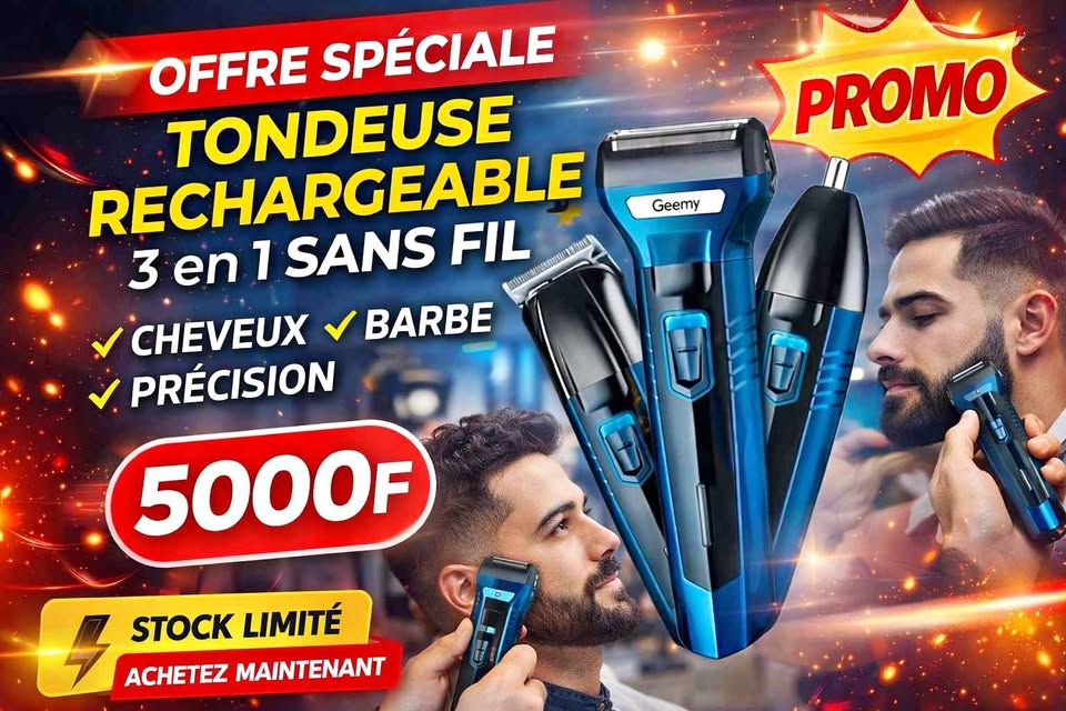 💥 PROMO – Tondeuse  Geemy rechargeable 3 en 1 sans fils 💥