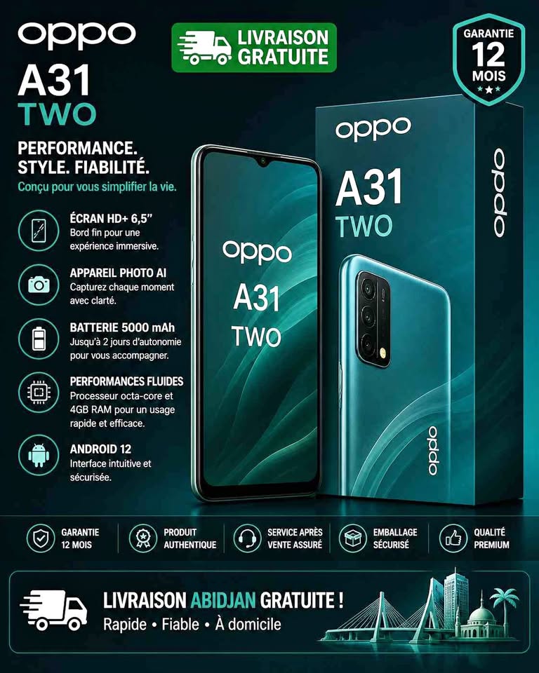 📱 Oppo A31TWO – 8Go RAM | 128Go 💰