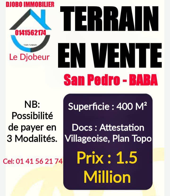 🌍 Terrain en vente – San Pedro (Quartier Baba)  