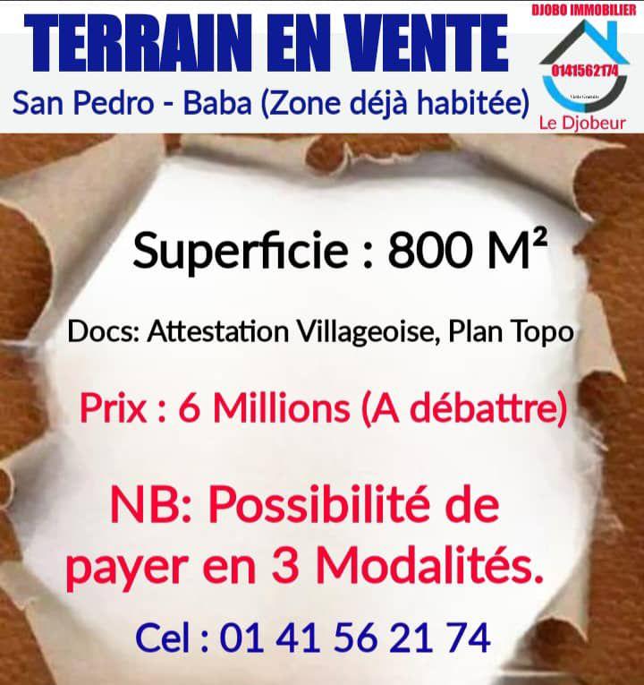 TERRAIN EN VENTE - SAN PEDRO : BABA