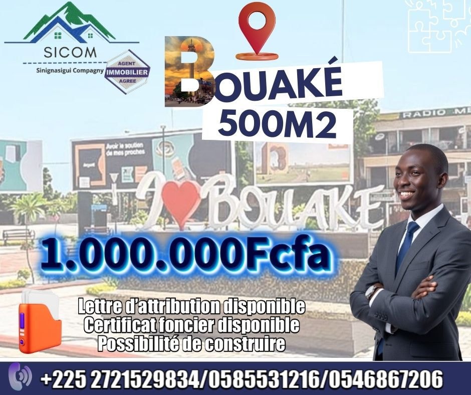 Bouaké anko-prikro nous disposons des lots de 500m2 