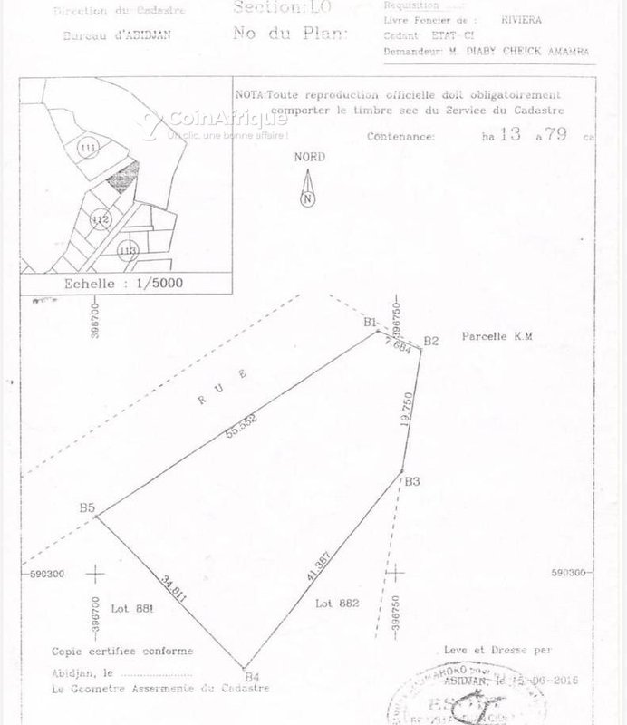 Terrain  1379m² Cocody Riviera 4 M'badon