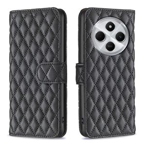 Pour Redmi 14C 4G, Étui de téléphone en cuir à rabat portefeuille en motif diamant (Noir)