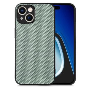 Coque arrière en cuir texture fibre de carbone pour iPhone 15 (Vert)