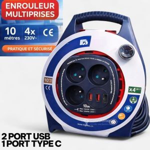 Enrouleur multiprise 10M- 2 USB/1 USB TYPE C