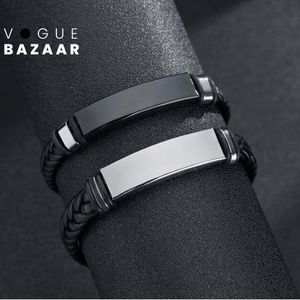 VOGUE BAZAAR Bracelet en cuir tressé 2 pièces avec chaîne en acier inoxydable, bracelet...