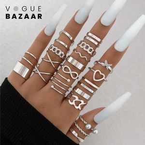 VOGUE BAZAAR Ensemble de 23 bagues argentées pour femmes, bijoux au design géométrique ...