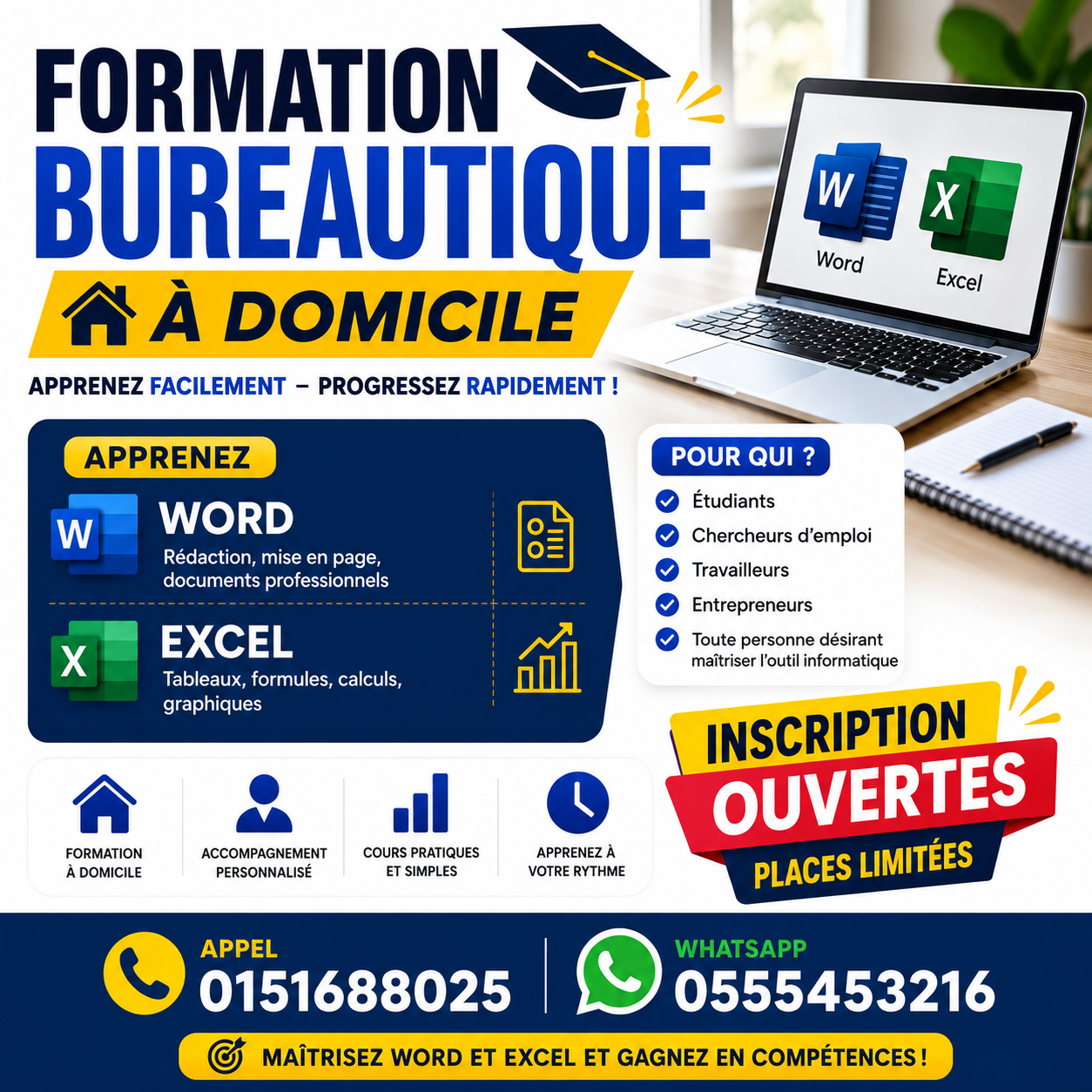   💼 FORMATION BUREAUTIQUE À DOMICILE – WORD & EXCEL (DÉBUTANTS)