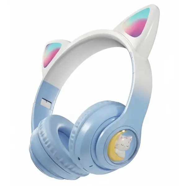 Casque OLA Kitty - sans fil - Bluetooth 5.4 - mignon avec oreilles lumineuses et son stéréo - B