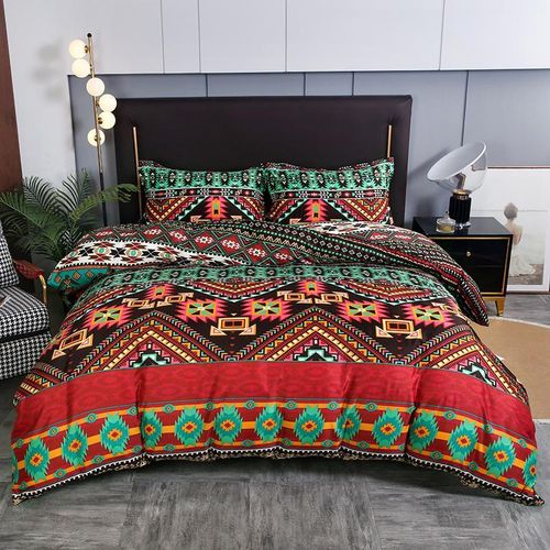 2 pièces housse de couette bohème + taie d"oreiller, ensemble de couette en microfibre
