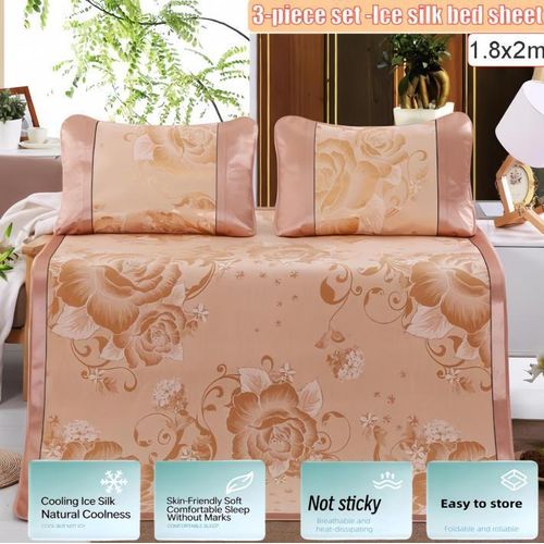 Ensemble de literie trois pièces - draps d"été en soie glacée - tapis rafraîchissant-couvr