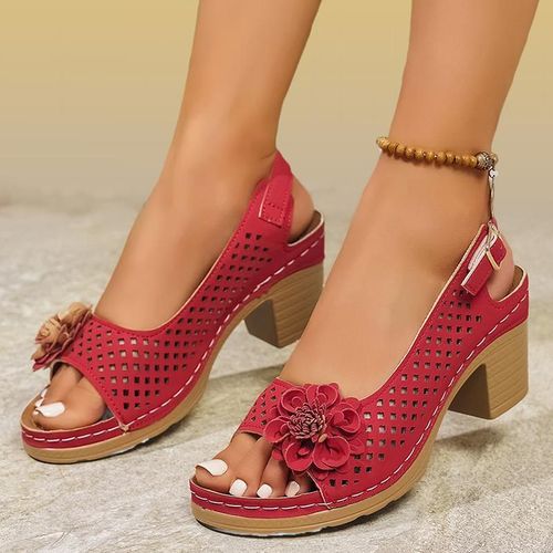 SHJO Talons Femme Similicuir Talon Carré Chic Mariage Élégant Fleurie Mode Chaussures Haut
