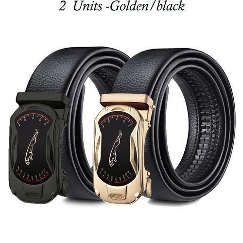 GtyGo Ceinture en cuir à boucle automatique, 2 pièces, noir plus doré