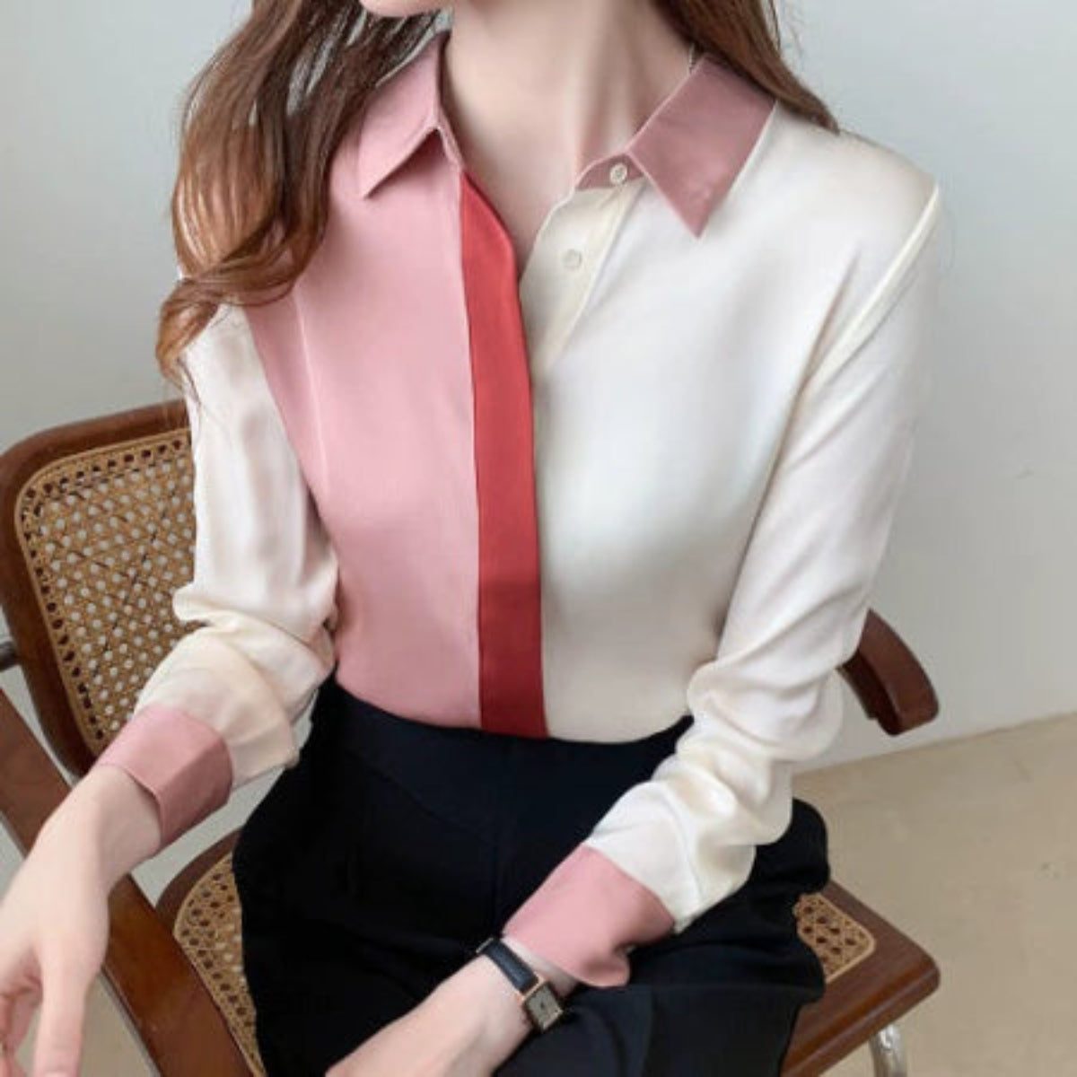 Importé - Chemisier Femme  Manches Longues Tendance En Mousseline De Soie
