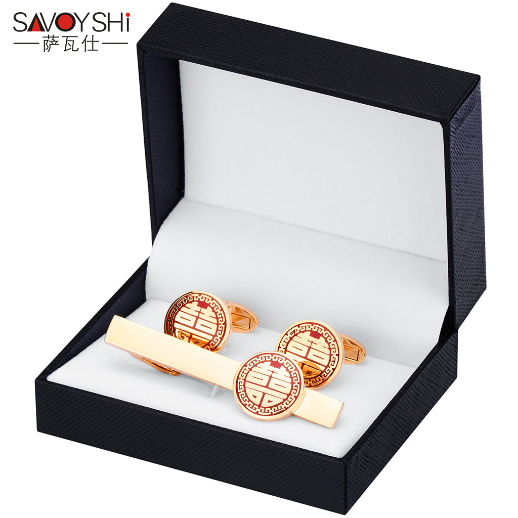 Importé - Coffret cadeau boutons de manchettes + pince à cravate plaqué OR