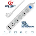 Rallonge Multiprise 5 trous + 3 ports USB - Parafoudre