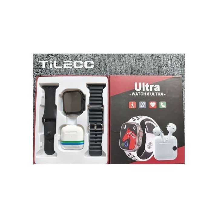 Ultra 8 - Montre Intelligente + Ecouteur Bluetooth - Blanc / Noir