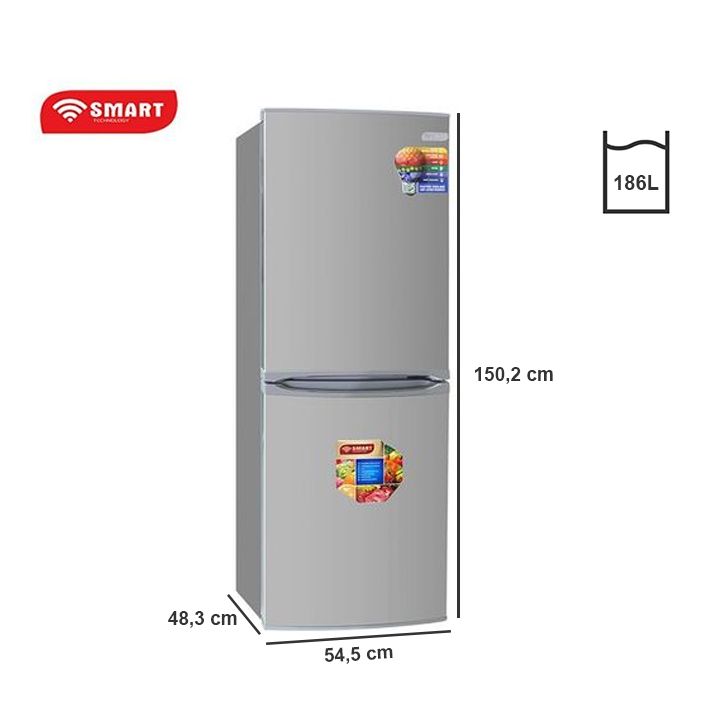 Réfrigérateur Combiné 186L - Gris - Garantie