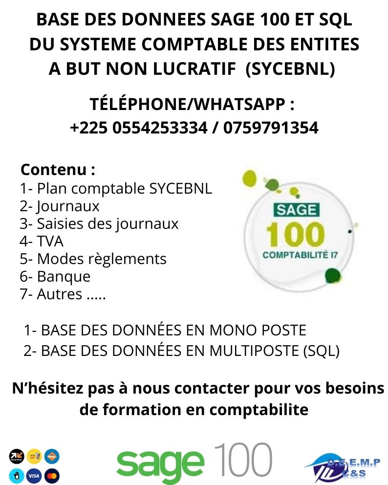 Installation et Base des données sage 100 Comptabilité Operationnelle