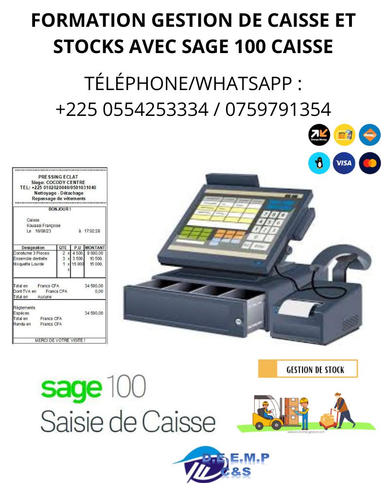 Installation , Parametrage, formation sage 100 Caisse et Stocks