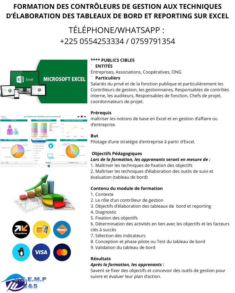 FORMATION DES CONTROLEURS DE GESTION EN TABLEAUX DE BORD ET REPORTING 