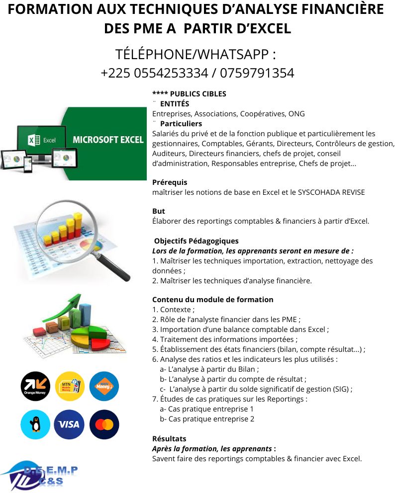 FORMATION AUX TECHNIQUES ANALYSE FINANCIERE EXCEL