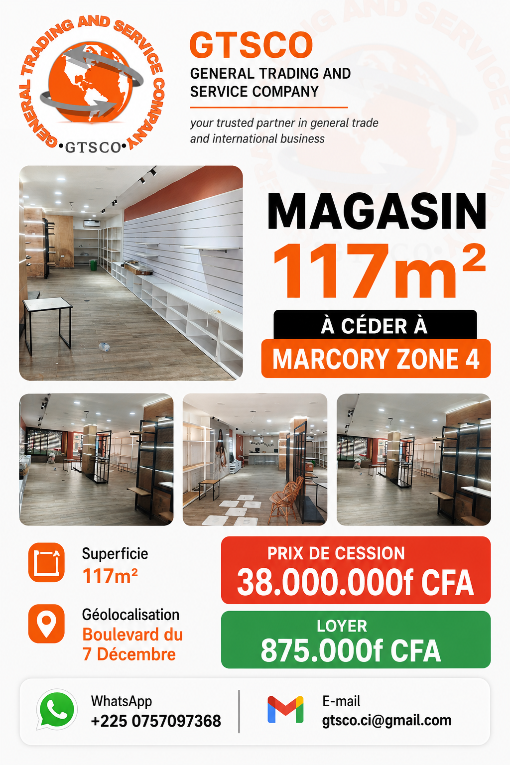 Magasin 117m² à céder à marcory zone 4 