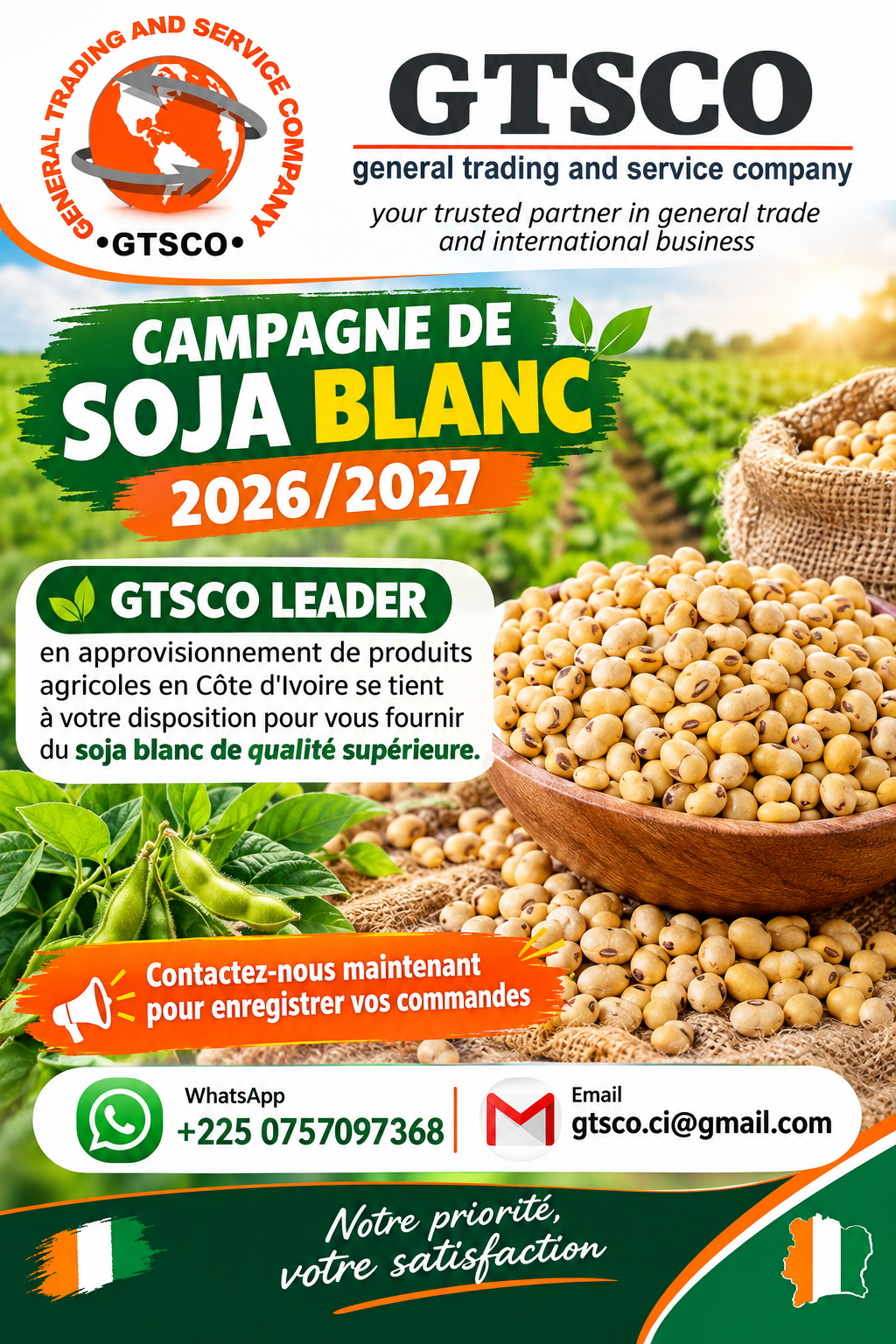 Campagne du soja blanc 2026/2027 contactez-nous pour vos commandes