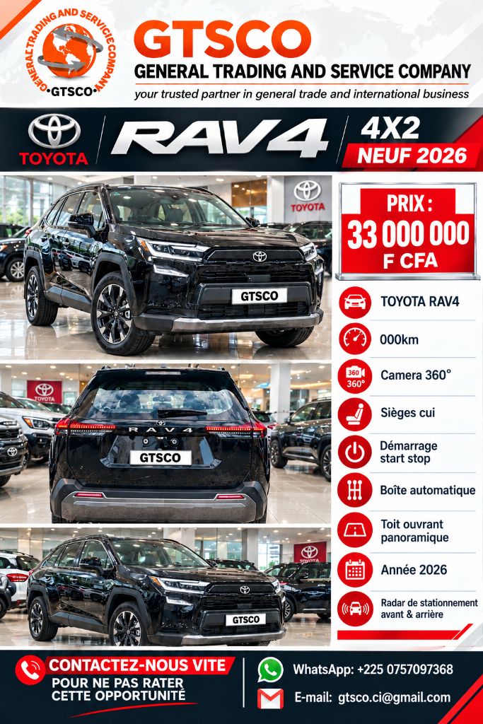 Toyota RAV4 neuf 4x2 année 2026 caméra 360° full options 