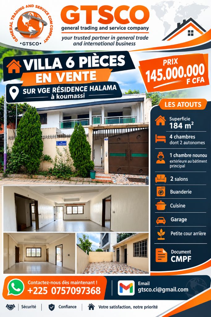 Vente villa duplex 6 pièces à koumassi résidence HALAMA sur le VGE RÉS