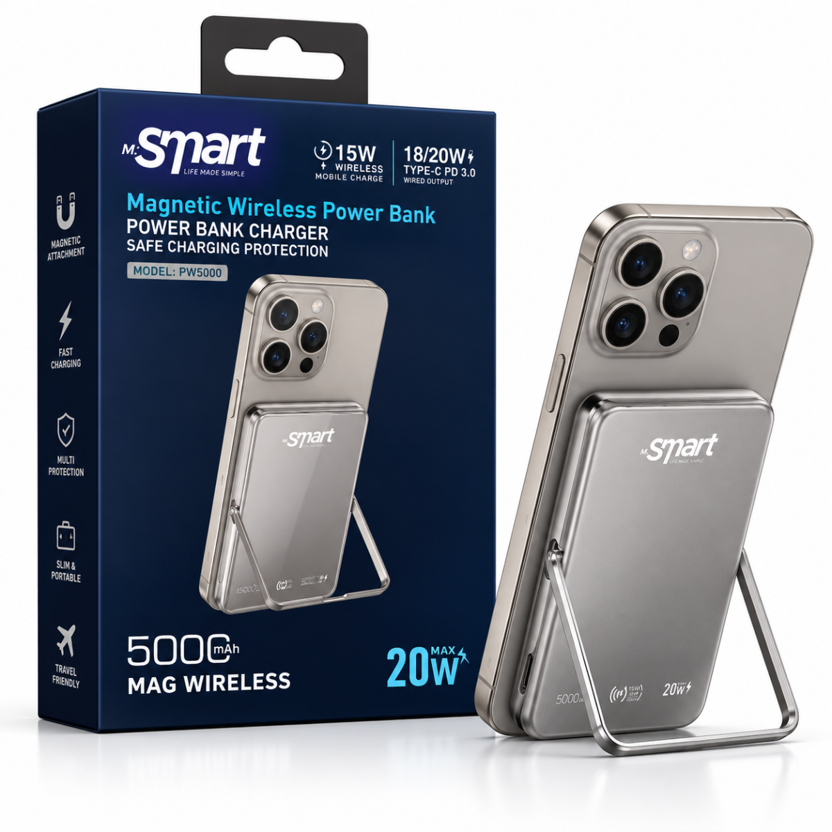 Mr SMART Power Bank Magnétique Sans Fil 5000 mAh
