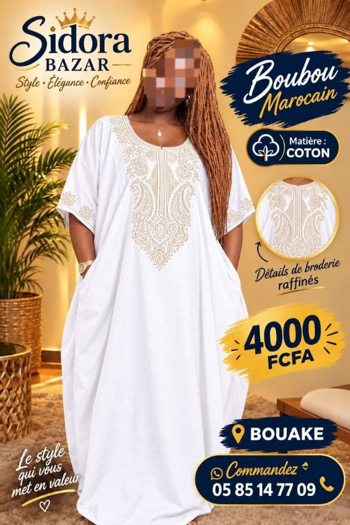 Boubou marocain coton + foulard assorti – 4 000 FCFA