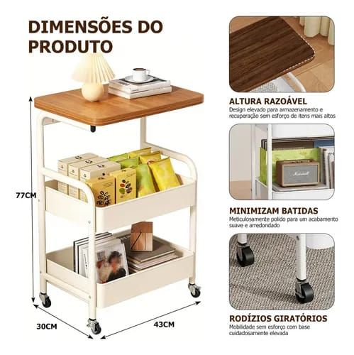 Table d'Appoint Mobile Multifonction 2 en 1 avec Plateau en Bois – Cha