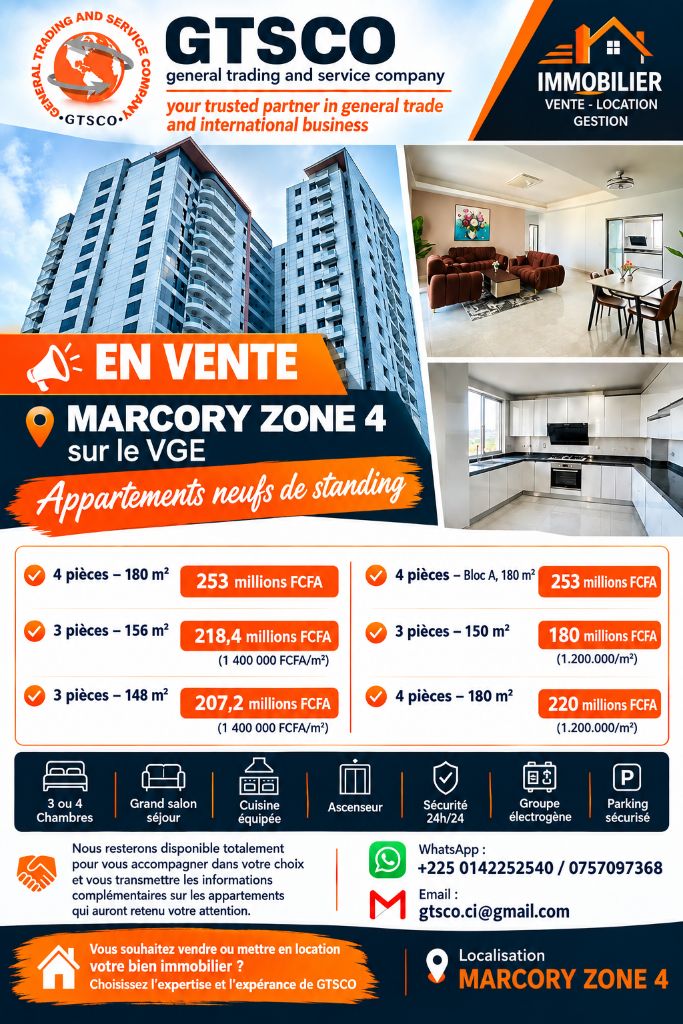Marcory zone 4 appartements neufs en vente sur le VGE 