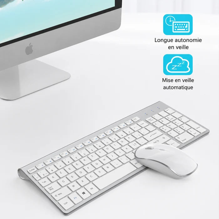 Clavier Joyaccess Blanc - Azerty avec Pavé Numerique Sans Fil plus Souris Pour Ordinateur, iMa
