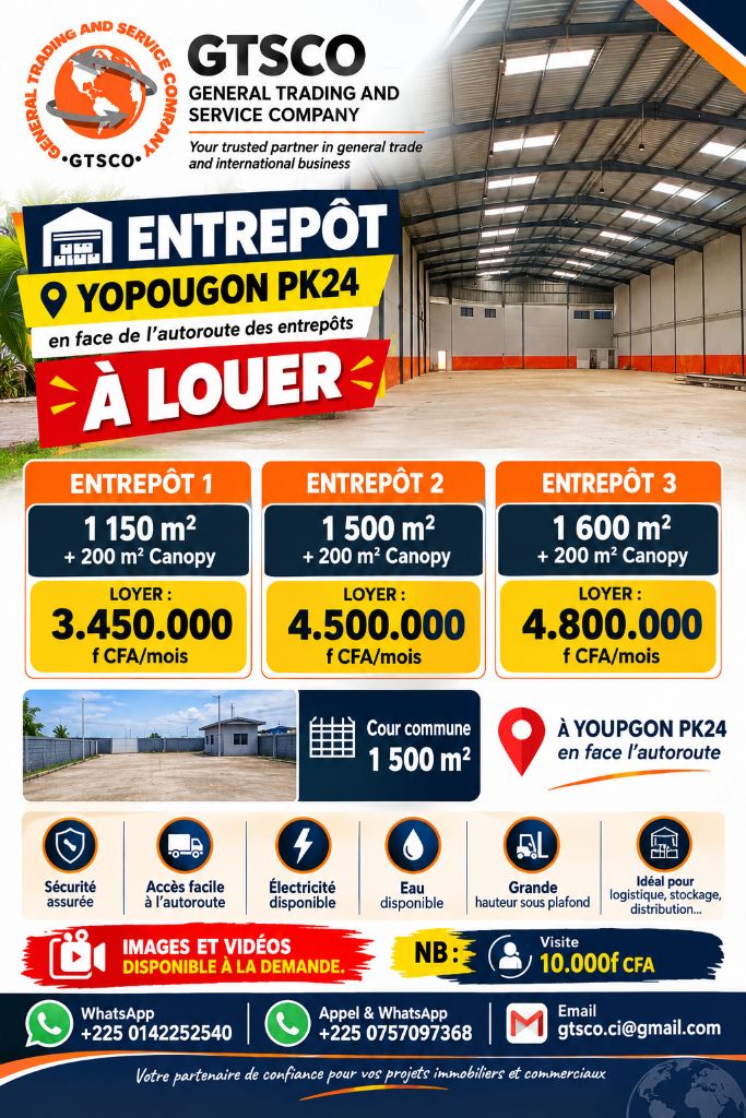 Entrepôts Yopougon PK24 en face de l'autoroute des entrepôts neuf en l