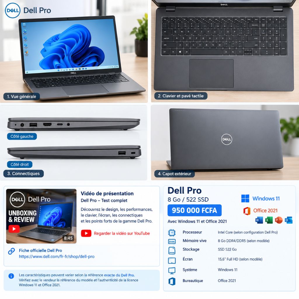 Dell Pro 8Go/512Go SSD Windows 11 Office - Garantie 6 mois