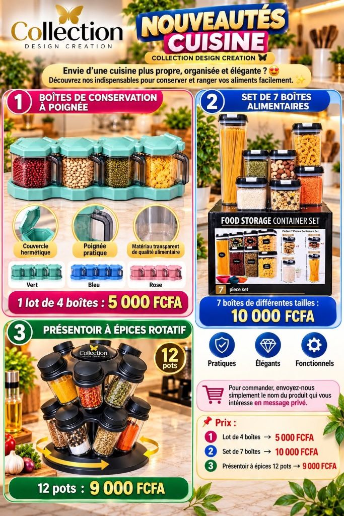 Boîtes cuisine : lot 4 + set 7 à 5000 FCFA