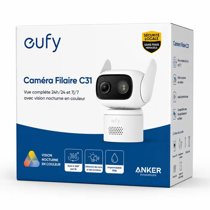 Caméra de Surveillance Neuf Filaire Eufy C31 – Vision Nocturne Couleur 24/7, Suivi IA 360°,