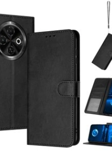Pour Tecno Spark 30C texture de veau solide Flip étui de téléphone en cuir