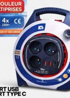 Enrouleur multiprise 10M- 2 USB/1 USB TYPE C
