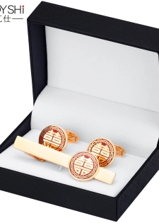 Importé - Coffret cadeau boutons de manchettes + pince à cravate plaqué OR