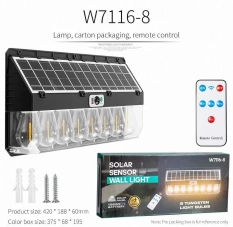 21-W7116-8 — Applique Murale Solaire à Capteur à 8 Ampoules