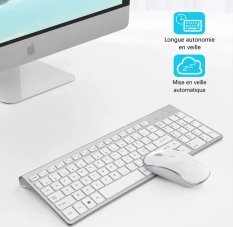 Clavier Joyaccess Blanc - Azerty avec Pavé Numerique Sans Fil plus Souris Pour Ordinateur, iMa